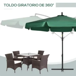 Outsunny Sombrilla De Jardín Ø293x240 Cm Parasol Excéntrico Con Rotación De 360° Manivela Base Cruzada Y Soporte De Acero Para Terraza Patio Balcón Verde -Tienda Barata Lounge Sol 9f8e51046f74167b128430733089464993f56d61 bed3351bdcad47259f04a34a269eb5cc