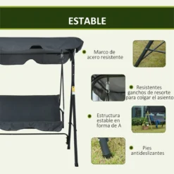 Outsunny Columpio Balancín De Jardín Exterior De 3 Plazas Con Cojín Techo Ajustable Y Marco De Acero Para Balcón Terraza Patio Carga Máx. 200 Kg 172x110x153 Cm Gris -Tienda Barata Lounge Sol a05d4a663b4d2112a47d4e286008ef54b52557af d79725d70b4a48828eb3167c7edeab75