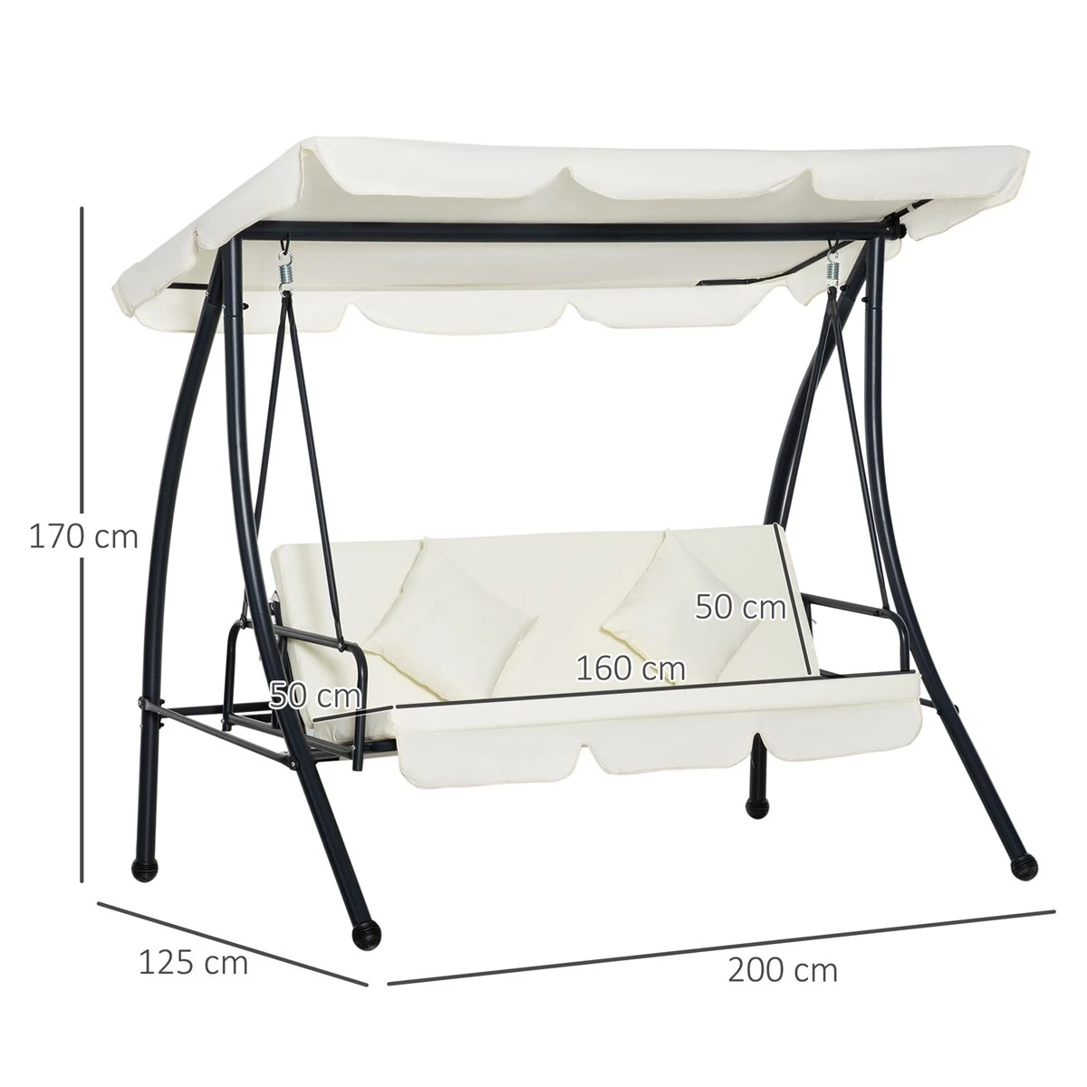Outsunny Columpio Balancín Jardín De 3 Plazas Convertible En Cama Con Techo Ajustable Cojín Acolchado Y Almohadas Para Balcón Terraza Carga 340 Kg Acero 200x125x170 Cm Crema 5 Outsunny Columpio Balancín Jardín De 3 Plazas Convertible En Cama Con Techo Ajustable Cojín Acolchado Y Almohadas Para Balcón Terraza Carga 340 Kg Acero 200x125x170 Cm Crema - Imagen 3