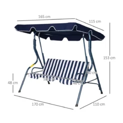 Outsunny Columpio Balancín De Jardín Exterior 3 Plazas De Metal Con Cojín Y Techo Ajustable Para Balcón Terraza Carga 200 Kg 170x110x153 Cm Raya Azul -Tienda Barata Lounge Sol a10aa72d422e866e286341f6ae64eaa271e57246 75a84f7fc4b14001952a3ee448c61901