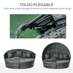 Outsunny Isla De Ratán Modular Para Exterior 5 Piezas Tumbona Redonda Con Toldo Plegable Cojines Extraíbles Lavables Y 3 Almohadas Marco De Metal 175x180x147 Cm Gris -Tienda Barata Lounge Sol a3e3d9c2e45511ff30357a64dd487bd3a8587628 a66b74ed921e411483dade8b04d7c93d