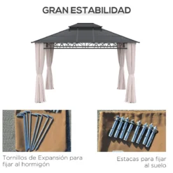 Outsunny Cenador De Jardín 3,6x3 M Gazebo De Exterior Con Techo Doble De Policarbonato 4 Cortinas Mosquiteras Laterales Con Cremallera Y Marco De Aluminio Para Patio Fiestas Terraza -Tienda Barata Lounge Sol a4cd3bc502e52ca55c16f011d20d6335b3063ce5 c21c51729dc245c781047ab83ba30150