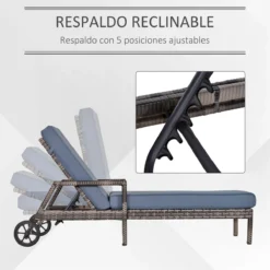 Outsunny Conjunto De 2 Tumbonas De Ratán De Jardín Con Cojines Acolchados Respaldo Ajustable En 5 Posiciones 2 Ruedas Y Tela Extraíble Lavable 67x196x51 Cm Gris -Tienda Barata Lounge Sol a6058334e12a1f94b3775c743e8e37d3af3928a3 97ef43b5f2924e279cc245223cbac6d3