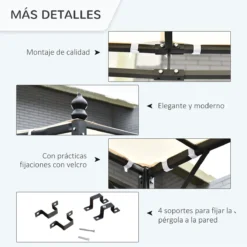 Outsunny Pérgola De Jardín 4x3 M Cenador Montado En Pared Con Toldo Y 4 Orificios De Drenaje Marco De Metal Y Poliéster 180 G/m² Para Patio Terraza Crema 15 Outsunny Pérgola De Jardín 4x3 M Cenador Montado En Pared Con Toldo Y 4 Orificios De Drenaje Marco De Metal Y Poliéster 180 G/m² Para Patio Terraza Crema -Tienda Barata Lounge Sol a7c67d68d6a4fa0548cbdba6e0c2abae3cbf6df6 4cb09d9cf67d4f55aed9df6f35d4c027