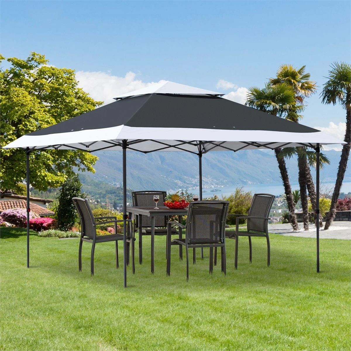 Outsunny Carpa De Fiesta Plegable 3,6x3,6 M Altura Ajustable En 3 Posiciones Con Doble Techo Y Bolsa De Transporte Con Ruedas De Acero Para Jardín Exterior Gris Y Blanco 4 Outsunny Carpa De Fiesta Plegable 3,6x3,6 M Altura Ajustable En 3 Posiciones Con Doble Techo Y Bolsa De Transporte Con Ruedas De Acero Para Jardín Exterior Gris Y Blanco - Imagen 2