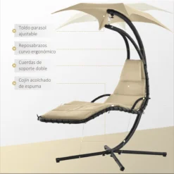 Outsunny Tumbona Colgante Con Sombrilla Protección UV Hamaca Sillón Con Toldo Estructura Estable Cuerda Antivuelco Y Forma Ergonómico Para Jardín Patio Terraza Metal 190x110x190 Cm Beige -Tienda Barata Lounge Sol ac8e1404a9422eb91c779acecc1eafc0fee92c6c 41109e3f0b1c4e2cb9321f162cb80f0b