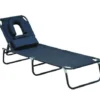 Outsunny Tumbona Plegable Con Respaldo Ajustable En 4 Posiciones Tumbona De Jardín Con Almohada Marco De Acero Y Tela Oxford Para Camping Playa Terraza 190x56x28 Cm Negro