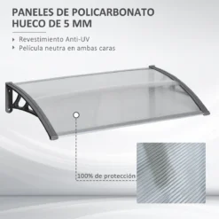 Outsunny Tejadillo De Protección 110x60 Cm Marquesina Exterior Para Puertas Y Ventanas Contra Sol Y Lluvia Con Soporte De PP Policarbonato Transparente -Tienda Barata Lounge Sol aed732de67636f10969d1eeeefe5e36df93e6a66 dfb105de8f19487490f8fccdf85112f4