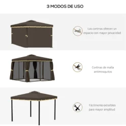 Outsunny Cenador De Jardín 3x3m Pabellón De Aluminio Exterior Con Doble Techo De Ventilación 4 Cortinas Laterales Y 4 Mosquiteras Con Cremallera Para Fiestas Eventos Patio Café -Tienda Barata Lounge Sol b07eeb4b920cd5998e7111cdfee19455ac070f7c 34d3b87d46284035b6c03d3ee84dc42d