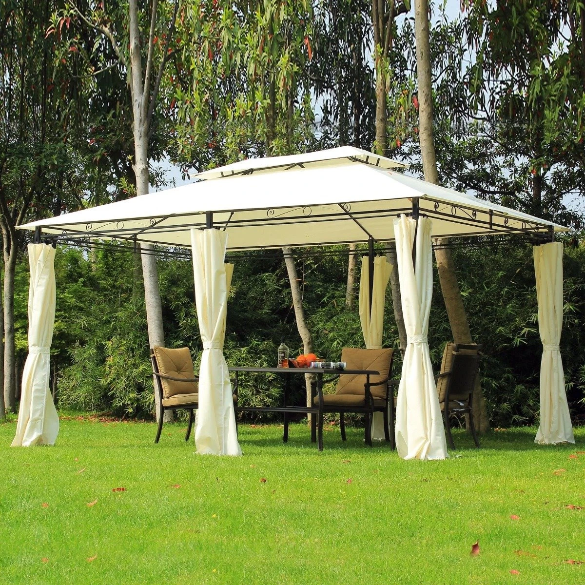Outsunny Cenador De Jardín 3x4 M Marco Acero Gazebo Con Doble Techo 6 Cortinas Laterales 8 Orificios De Drenaje Buena Ventilación Para Fiestas Eventos Crema 4 Outsunny Cenador De Jardín 3x4 M Marco Acero Gazebo Con Doble Techo 6 Cortinas Laterales 8 Orificios De Drenaje Buena Ventilación Para Fiestas Eventos Crema - Imagen 2