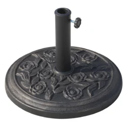 Outsunny Base Para Sombrilla De Jardín Peso Neto 9 Kg Soporte De Parasol Redondo De Resina Para Postes De 38mm/48mm Decorativo Para Terraza Patio Exterior Ø45,5x31 Cm Bronce