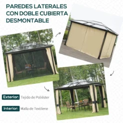 Outsunny Cenador Para Jardín 3x3.6 M Alumnio Pabellón Para Exterior Con Techo De Policarbonato Anti-UV Y 4 Mosquiteras Laterales Con Cremalleras Para Fiestas Eventos Beige -Tienda Barata Lounge Sol b54e4f9b83d8005ba31287f59fba66584f624dbd 8c02b72eb0f44d309b7c3608e0a33015