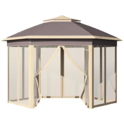 Outsunny Carpa Plegable Exterior 4,05x3,4x2,85 M Altura Ajustable Cenador De Jardín Hexagonal Con Doble Techo Mosquiteras Extraíbles Y Bolsa De Transporte Para Fiestas Beige -Tienda Barata Lounge Sol b587189eb5337fa87759506e4dd07c20ff27cdc4 c1970aa94c06424e9462e30477a0bbf5