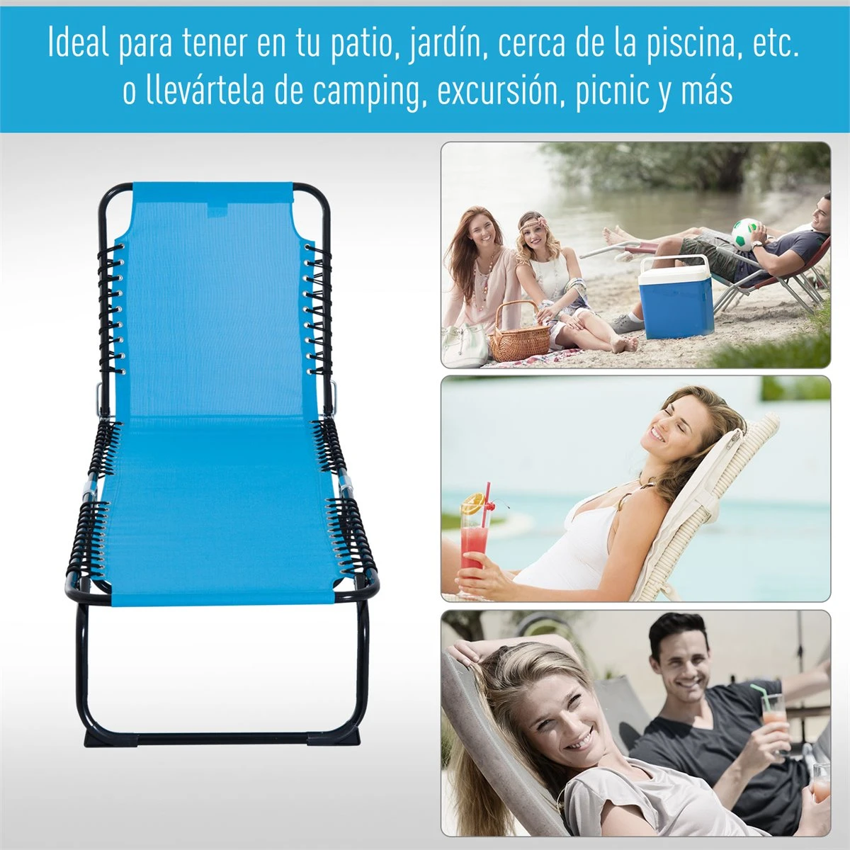 Outsunny Tumbona Plegable Y Ajustable De 4 Posiciones Silla Reclinable De Jardín Con Sistema De Cordones Para Exterior Marco Acero 197x58x76 Cm Azul Claro 9 Outsunny Tumbona Plegable Y Ajustable De 4 Posiciones Silla Reclinable De Jardín Con Sistema De Cordones Para Exterior Marco Acero 197x58x76 Cm Azul Claro - Imagen 7