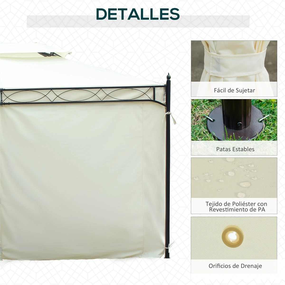 Outsunny Cenador De Jardín 4x3m Pabellón Con Techo Doble Transpirable Y 4 Cortinas Laterales Extraíbles Carpa De Acero Para Fiestas Bodas Eventos Al Aire Libre Crema 8 Outsunny Cenador De Jardín 4x3m Pabellón Con Techo Doble Transpirable Y 4 Cortinas Laterales Extraíbles Carpa De Acero Para Fiestas Bodas Eventos Al Aire Libre Crema - Imagen 6