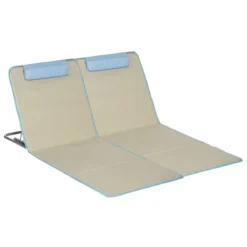 Outsunny Set De 2 Esteras De Playa Plegables 124x53x50 Cm Con Respaldo Ajustable Y Reposacabezas Esterillas De Playa Tela Oxford Acero Con Bolsa De Transporte Beige