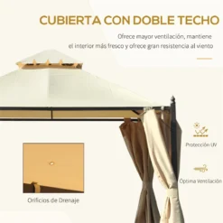 Outsunny Cenador De Jardín 3x3m Gazebo Con Doble Techo 4 Cortinas Laterales Mejor Ventilación Exterior Espacioso Para Fiesta Eventos Barbacoa Beige -Tienda Barata Lounge Sol ba0dc0977713d43c53ba4a1146e31655271ba2ba 82669864c0a048038075342e91f55116