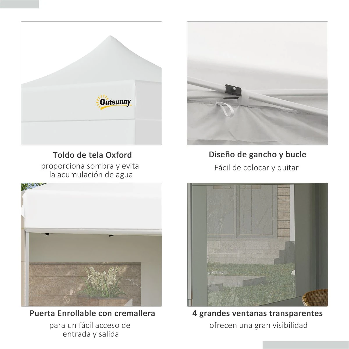 Outsunny Carpa Plegable 3x3 M Con Altura Ajustable Cenador De Jardín Con 4 Paredes Extraíbles De Tela Oxford 4 Ventanas Y Bolsa De Transporte Para Exterior Terraza Camping Blanco 9 Outsunny Carpa Plegable 3x3 M Con Altura Ajustable Cenador De Jardín Con 4 Paredes Extraíbles De Tela Oxford 4 Ventanas Y Bolsa De Transporte Para Exterior Terraza Camping Blanco - Imagen 7
