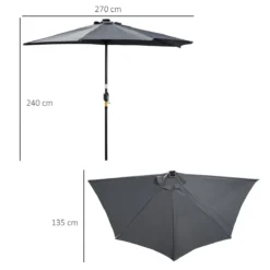 Outsunny Sombrilla Semicircular Con 24 Luces LED Solar 270x135x240 Cm Parasol De Jardín Con Manivela Techo De Ventilación Para Pared Terraza Gris -Tienda Barata Lounge Sol bdb412c6cef80dcdb86c183c552b98b8f9b5fdb3 9d18978e9b6f49e8a9d7d19966e53c3d