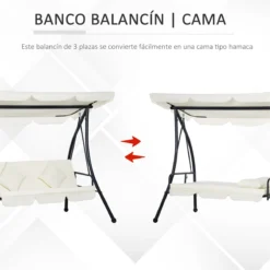 Outsunny Columpio Balancín Jardín De 3 Plazas Convertible En Cama Con Techo Ajustable Cojín Acolchado Y Almohadas Para Balcón Terraza Carga 340 Kg Acero 200x125x170 Cm Crema 14 Outsunny Columpio Balancín Jardín De 3 Plazas Convertible En Cama Con Techo Ajustable Cojín Acolchado Y Almohadas Para Balcón Terraza Carga 340 Kg Acero 200x125x170 Cm Crema -Tienda Barata Lounge Sol bebe1a759c10e4c919e2971946e7056e32918e2f 0a8759ba577341d6ba9449137eb2d4bb