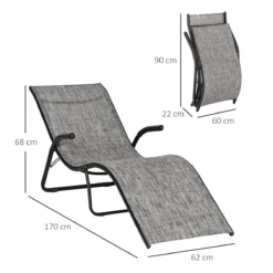 Outsunny Tumbona Plegable De Jardín Con Reposabrazos Reposapiés Respaldo Transpirable Y Marco De Metal Ergonómico Para Terraza Playa Camping 170x62x68 Cm Gris -Tienda Barata Lounge Sol c10b58465723f00ba35a853ae974cbbdae0e1ad2 9a756cf020e542a885d0867258d1cc20