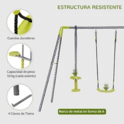 HOMCOM Set De Columpio Infantil Al Aire Libre Con Columpio Y Balancín Doble Plaza Juguetes Exterior Adecuado Para +3 Años 245x138x180cm Verde Y Gris 15 HOMCOM Set De Columpio Infantil Al Aire Libre Con Columpio Y Balancín Doble Plaza Juguetes Exterior Adecuado Para +3 Años 245x138x180cm Verde Y Gris -Tienda Barata Lounge Sol c2b9c09c9ffab5db8b58282e88ecf3ec24aee4f6 94d0f202c6ab44e280f8632edbed7a0c