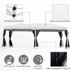 Outsunny Carpa 6x3m Plegable Gazebo Para Jardín Cenador Con 6 Cortinas Mosquitera Y Cremallera Bolsa Transporte Montaje Fácil Acero Tela Oxford Blanco -Tienda Barata Lounge Sol c4213bfe40cf7ce868ba2ed763cbd47f7de8bd82 975d20ff24f04d969809aee045761082