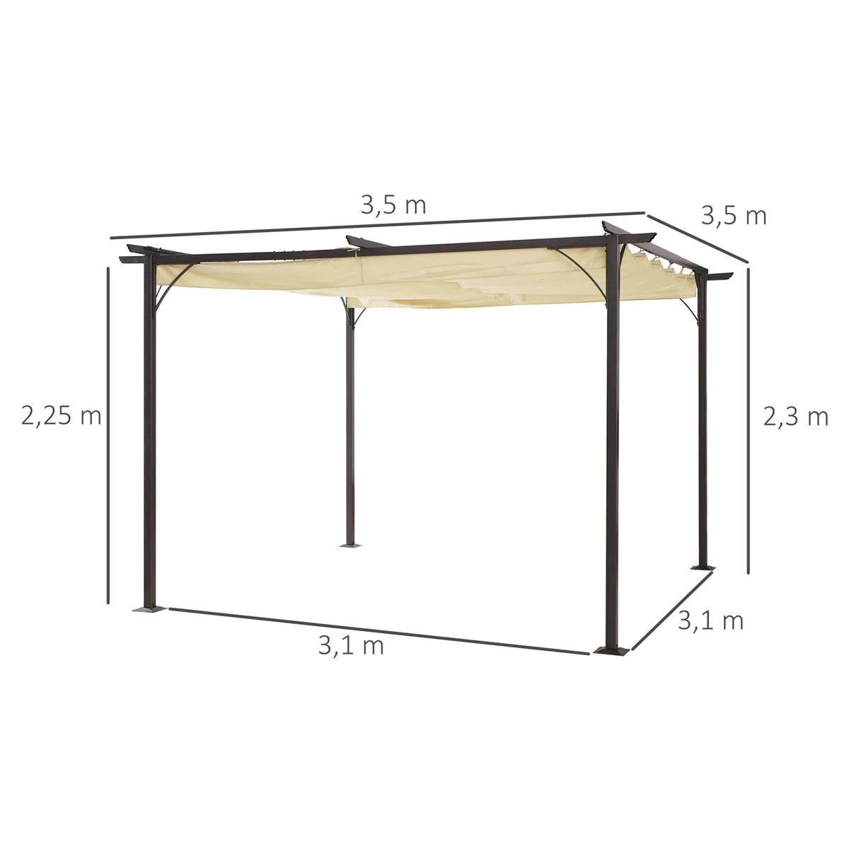 Outsunny Pérgola De Metal 3.5x3.5m Gazebo Cenador Para Jardín Patio O Terraza Con Techo Retráctil Tela Poliéster Resistente Al Agua Y UV 5 Outsunny Pérgola De Metal 3.5x3.5m Gazebo Cenador Para Jardín Patio O Terraza Con Techo Retráctil Tela Poliéster Resistente Al Agua Y UV - Imagen 3