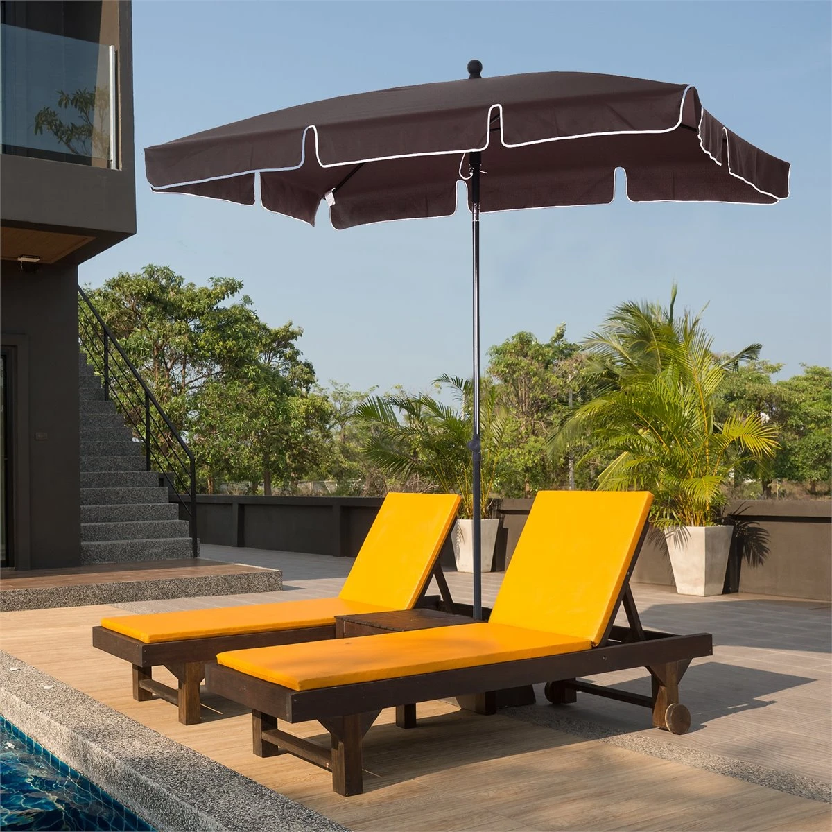 Outsunny Sombrilla Rectangular De Jardín 198x130x240 Cm Parasol De Aluminio Con Función De Inclinación Para Terraza Patio Exterior Marrón 4 Outsunny Sombrilla Rectangular De Jardín 198x130x240 Cm Parasol De Aluminio Con Función De Inclinación Para Terraza Patio Exterior Marrón - Imagen 2