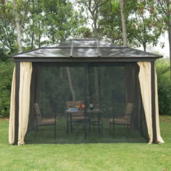 Outsunny Cenador Para Jardín 3x3.6 M Alumnio Pabellón Para Exterior Con Techo De Policarbonato Anti-UV Y 4 Mosquiteras Laterales Con Cremalleras Para Fiestas Eventos Beige -Tienda Barata Lounge Sol c91d5fb834bdfd0e3a3bac3ceb29021cc9e48423 17f31ae727914f919908d025543d34b0