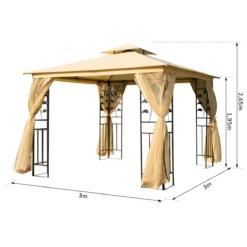 Outsunny Cenador De Jardín 300x300x280 Cm Carpas Para Exterior Grandes Doble Techo Con Mosquitera Y Piquetas Para El Suelo Fácil De Drenar Poliéster Acero Beige -Tienda Barata Lounge Sol ccfc2c9631996b9e58f58824d889a9d132de7012 003ecb0542274bd1b310582501a22afc