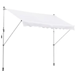 Outsunny Toldo Manual Retráctil Para Exterior 300x150x170-280 Cm Toldo Enrollable Altura Ajustable Con Manivela Protección Solar Para Terraza Balcón Jardín Blanco