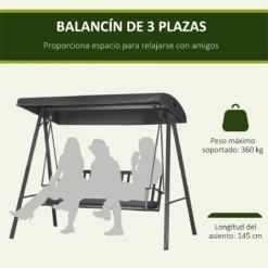 Outsunny Columpio De Jardín De 3 Plazas Silla Balancín Con Toldo Inclinable Cojín Extraíble Y Marco De Acero Para Terraza Piscina Patio Carga 360 Kg 210x128x184 Cm Gris Oscuro 14 Outsunny Columpio De Jardín De 3 Plazas Silla Balancín Con Toldo Inclinable Cojín Extraíble Y Marco De Acero Para Terraza Piscina Patio Carga 360 Kg 210x128x184 Cm Gris Oscuro -Tienda Barata Lounge Sol ce54e8a4cafa9ae841e93b49ba622b53e698b120 ec5257be994e482fa556eaed505abe3b