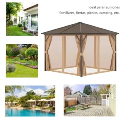 Outsunny Cenador De Jardín 3x3 M Marco De Aluminio Con 4 Cortinas Laterales 4 Mosquiteras Y Gancho Para Lámpara Gazebo Pabellón Para Exterior Patio Fiestas Marrón -Tienda Barata Lounge Sol d38f4a7fe92333e9e42df6c5d323a49ea3159ba9 b091935143a84ce88c3255985329dfc6