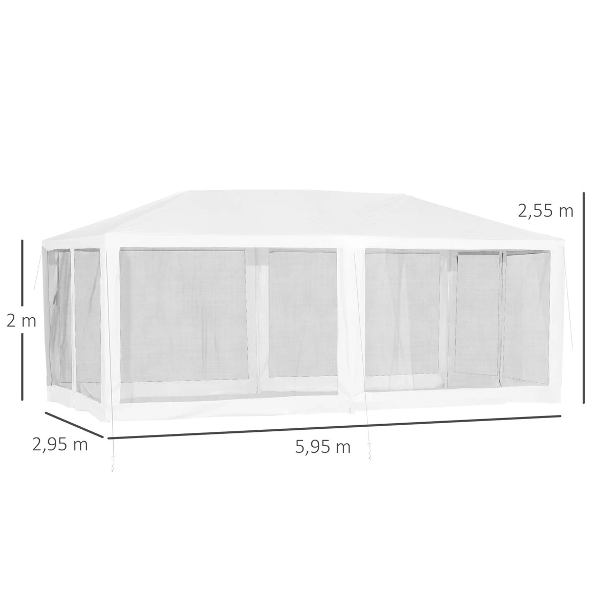 Outsunny Gazebo De Jardín 6x3m Pabellón Con 6 Paredes De Malla Extraíbles Cremallera Y Techo Estilo Catedral Para Fiestas Eventos Reuniones Blanco 5 Outsunny Gazebo De Jardín 6x3m Pabellón Con 6 Paredes De Malla Extraíbles Cremallera Y Techo Estilo Catedral Para Fiestas Eventos Reuniones Blanco - Imagen 3