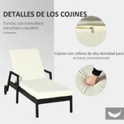 Outsunny Tumbona De Ratán De Jardín Con Cojines Acolchados Respaldo Ajustable En 5 Posiciones 2 Ruedas Y Tela Extraíble Lavable 67x196x96 Cm Negro -Tienda Barata Lounge Sol d432b1bf2376b44738322c56f769c385bf3fabfa f096c477ddcd4cb893eba9a6dc27ab8d