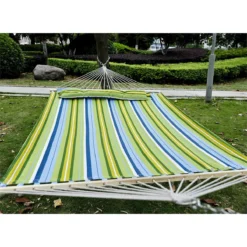 Outsunny Hamaca Colgante De Jardín Para 2 Personas Hamaca Ecológico Para Camping Con Almohada Carga De 180 Kg Rayas Azules Y Verdes 3,4x1,4m -Tienda Barata Lounge Sol d5afb4ebea4fc6e877c3eda2d4377a24ffb6071f d0c8118b423e46bab189935bae68d055