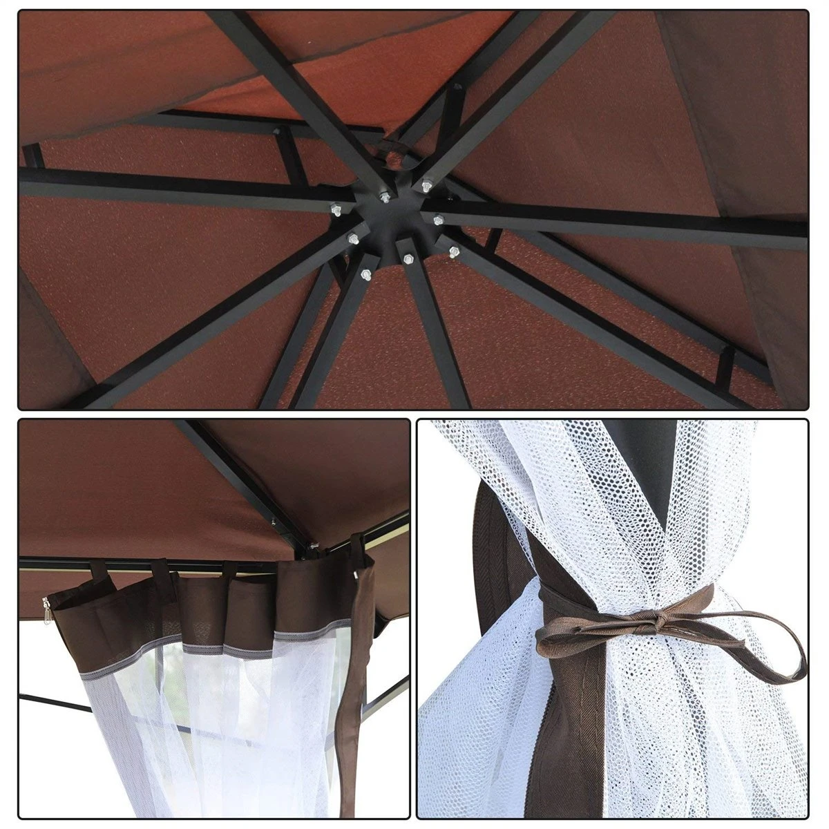 Outsunny Cenador De Jardín 3x3m Pabellón Con Doble Techo Y Mosquiteras Laterales Con Cremallera Buena Ventilación Para Terraza Eventos Fiestas Bodas Marrón Y Blanco 10 Outsunny Cenador De Jardín 3x3m Pabellón Con Doble Techo Y Mosquiteras Laterales Con Cremallera Buena Ventilación Para Terraza Eventos Fiestas Bodas Marrón Y Blanco - Imagen 8