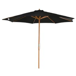 Outsunny Sombrilla Parasol De Jardín Ø300x250 Cm Con Sistema De Pestillo De Fijación Techo Ventilado Y Poste Desmontable De Madera Para Terraza Patio Exterior Negro