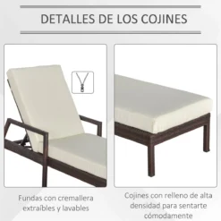 Outsunny Conjunto De 2 Tumbonas De Ratán De Jardín Con Cojines Acolchados Respaldo Ajustable En 5 Posiciones 2 Ruedas Y Tela Extraíble Lavable 67x196x51 Cm Crema -Tienda Barata Lounge Sol d9ad6b7311319930bea4f5bca46a3339dd23c913 b21a865d37b447bc8b468342650b8ada