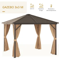 Outsunny Cenador De Jardín 3x3 M Marco De Aluminio Con 4 Cortinas Laterales 4 Mosquiteras Y Gancho Para Lámpara Gazebo Pabellón Para Exterior Patio Fiestas Marrón -Tienda Barata Lounge Sol dd969715d130fe8ddf687d850ae4541e3129b8ba cd0d4ada454a452ca617140c5c07a5c3