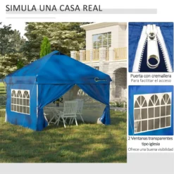 Outsunny Carpa Plegable 3x3 M Con Altura Ajustable De 3 Niveles Cenador De Jardín Con 4 Paredes Extraíbles 2 Ventanas 4 Sacos De Arena Y Bolsa De Transporte Para Camping Azul -Tienda Barata Lounge Sol de68a453fe7cea94c9a0db2736b04f496ea61843 8e9a004b7bb74fcd94f4cf9f701bac71