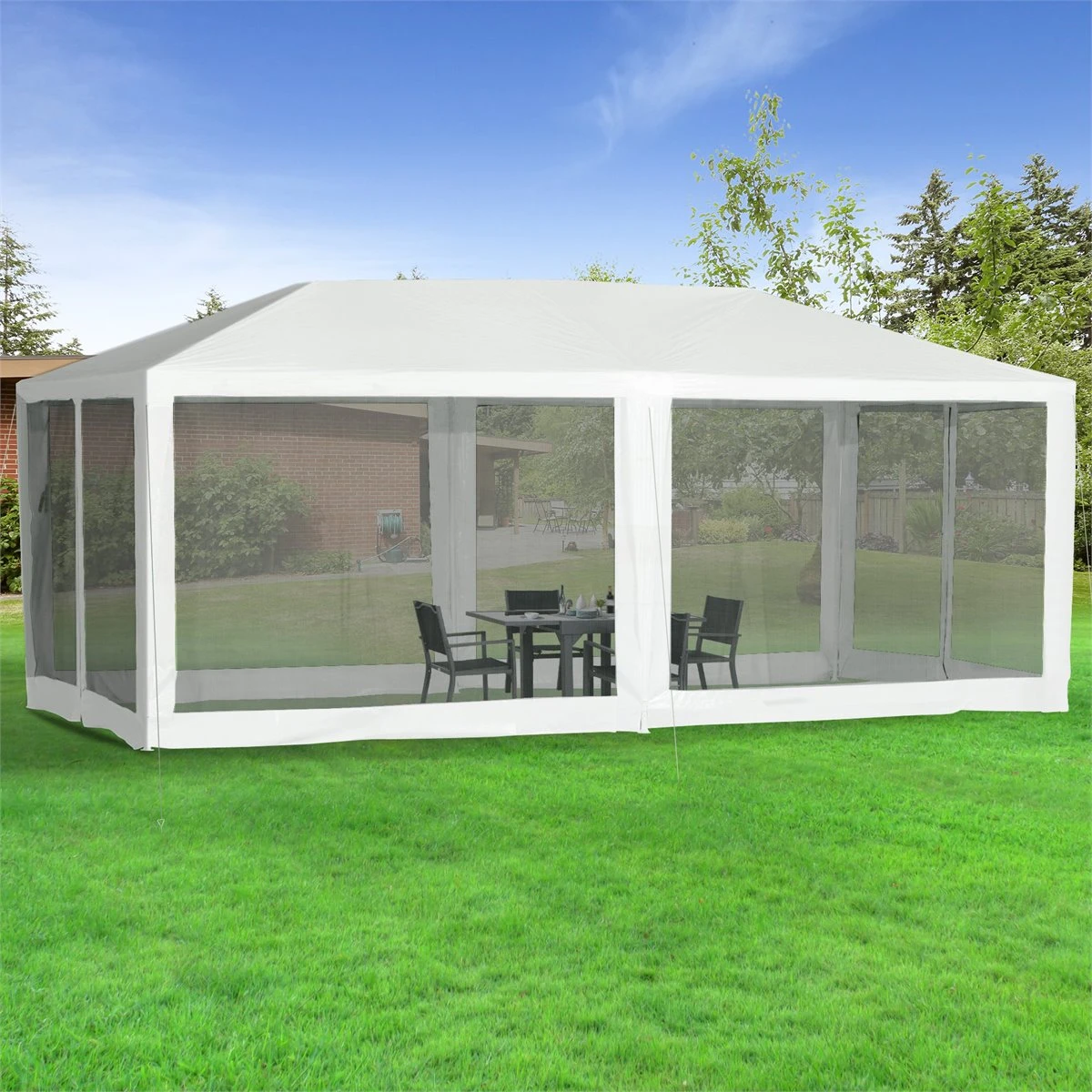 Outsunny Gazebo De Jardín 6x3m Pabellón Con 6 Paredes De Malla Extraíbles Cremallera Y Techo Estilo Catedral Para Fiestas Eventos Reuniones Blanco 14 Outsunny Gazebo De Jardín 6x3m Pabellón Con 6 Paredes De Malla Extraíbles Cremallera Y Techo Estilo Catedral Para Fiestas Eventos Reuniones Blanco - Imagen 12