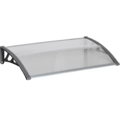 Outsunny Tejadillo De Protección 110x60 Cm Marquesina Exterior Para Puertas Y Ventanas Contra Sol Y Lluvia Con Soporte De PP Policarbonato Transparente