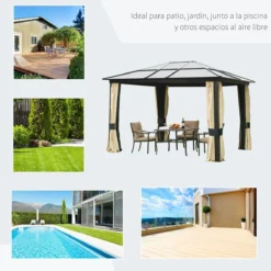 Outsunny Cenador Para Jardín 3x3.6 M Alumnio Pabellón Para Exterior Con Techo De Policarbonato Anti-UV Y 4 Mosquiteras Laterales Con Cremalleras Para Fiestas Eventos Beige -Tienda Barata Lounge Sol e36cd6c0e544e68aed03db9412134115e3819a7a e1bf62a27b424582be651e71ae3da2c3