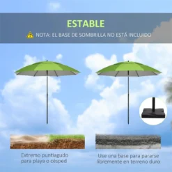 Outsunny Sombrilla De Playa Ø185x205 Cm Parasol Para Terraza Con Techo Doble Ángulo Ajustable Protección UV30+ 8 Varillas De Acero Y Bolsa De Transporte Verde 17 Outsunny Sombrilla De Playa Ø185x205 Cm Parasol Para Terraza Con Techo Doble Ángulo Ajustable Protección UV30+ 8 Varillas De Acero Y Bolsa De Transporte Verde -Tienda Barata Lounge Sol e3811d8b30b9bcc6190a9581f3398ade0755ece2 53fe104495014c12a8d1c04688950d79