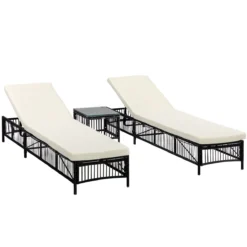 Outsunny Conjunto De 2 Tumbonas De Jardín Exterior Tumbonas De Mimbre Tejido Con Mesa De Tapa De Vidrio Respaldo Reclinable De 5 Posiciones Y Cojines Suaves 196x54x32 Cm Negro