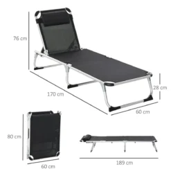 Outsunny Tumbona Plegable Reclinable De Aluminio Con Reposacabezas Extraíble Y Respaldo Transpirable Ajustable En 4 Posiciones Para Jardín Terraza Camping Exterior 170x60x76 Cm Negro -Tienda Barata Lounge Sol e3e4d0653c93e783e5cc7f94783f80a444a94200 5f0ed7d19aa440d3ae42be437cd0ab6f