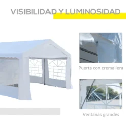 Outsunny Carpa De Jardín Cochera Gazebo 4x4m Pergola Cenador Pabellón 4 Paneles Laterales 4 Ventanas Para Fiesta Eventos Bodas Acero PE Blanco -Tienda Barata Lounge Sol e53aa25317b82566161ed4d8a495e07f16c97772 367feecdcbd04d7483c535fd772cbbd9