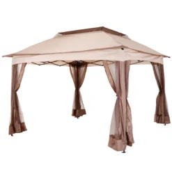Outsunny Carpa Plegable 3.25x3.25m Gazebo Pabellón Cenador Jardín Doble Techo Mosquitera Bolsa Transporte Marco Acero Tela Poliéster Resistente De Agua
